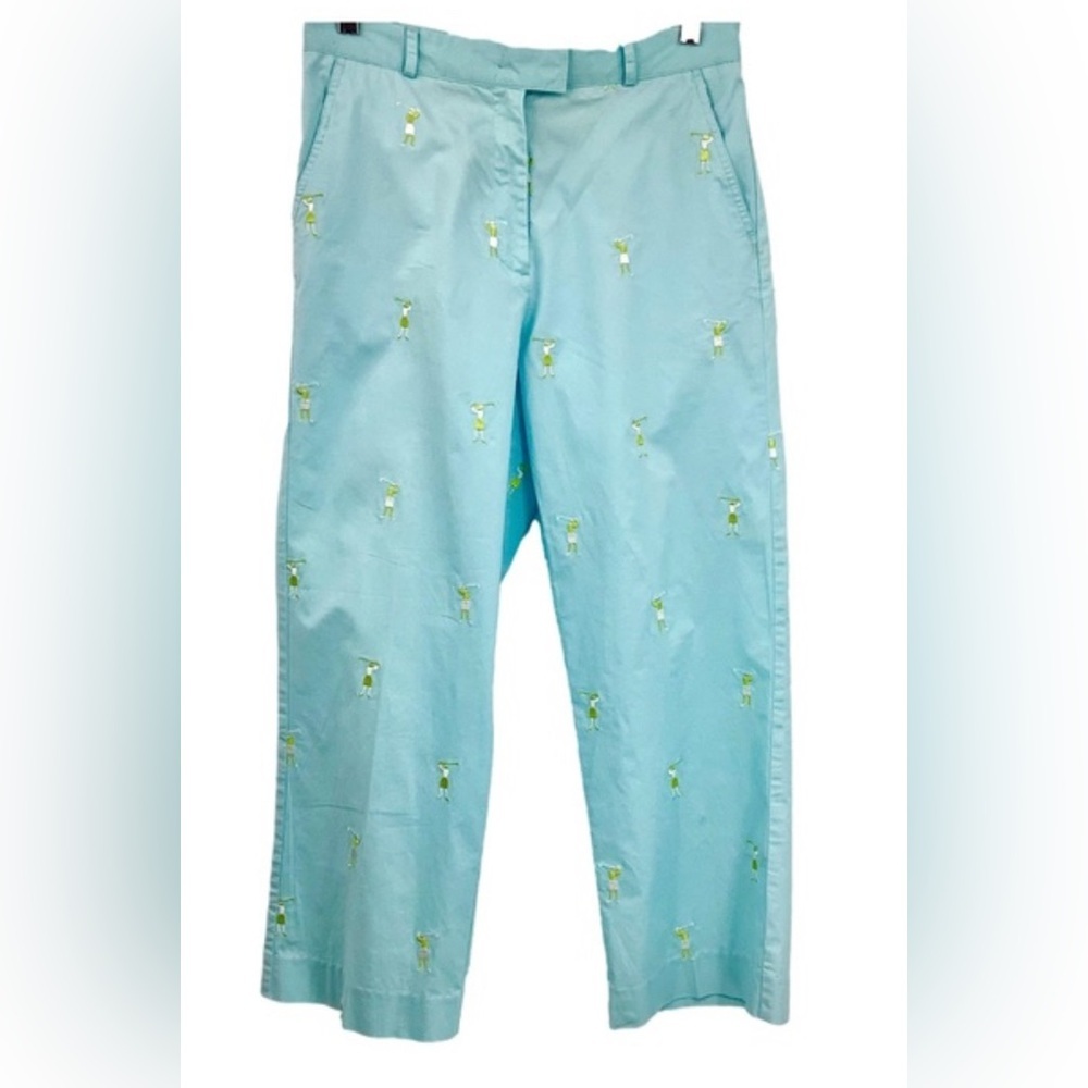 Lilly Pulitzer Embroidered Golfer Pattern Pants Sz.4 Nassau Bermuda Blue Woman‎